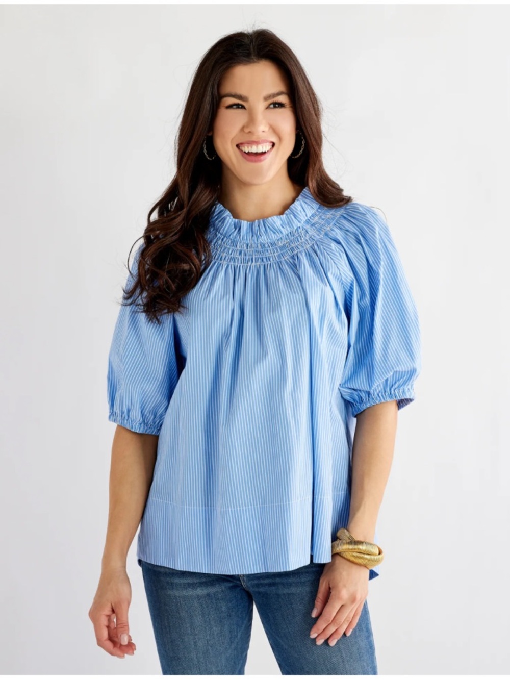 Caryn Lawn Brooke Top- Blue Stripe